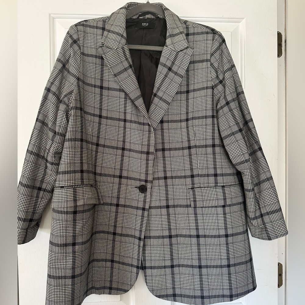 Able Black and White Checkered Women's Blazer